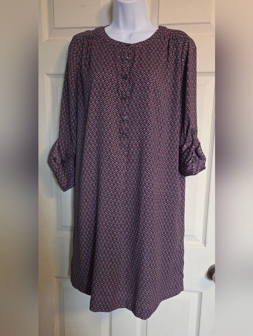 LOFT Purple Printed Button-Front Midi Dress Medium